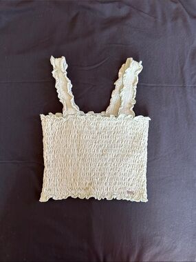 Hollister Soft Sage Smocked Ruffle Strap Crop Top